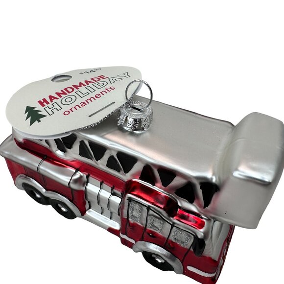 Fire Truck Glass Ornament Christmas Ladder Tender LT Red and Silver NEW w/ TAGS - Picture 7 of 7